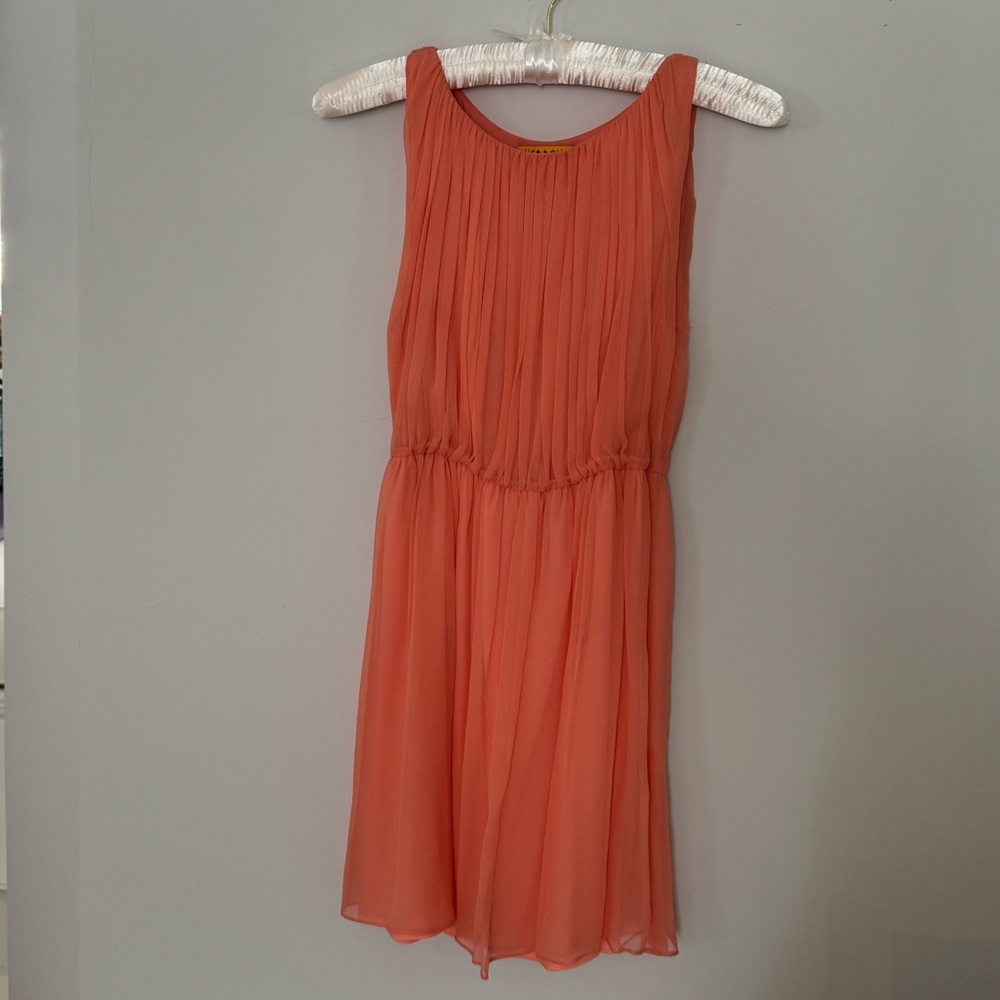 Alice and Olivia Coral Silk Mini Pleated Dress